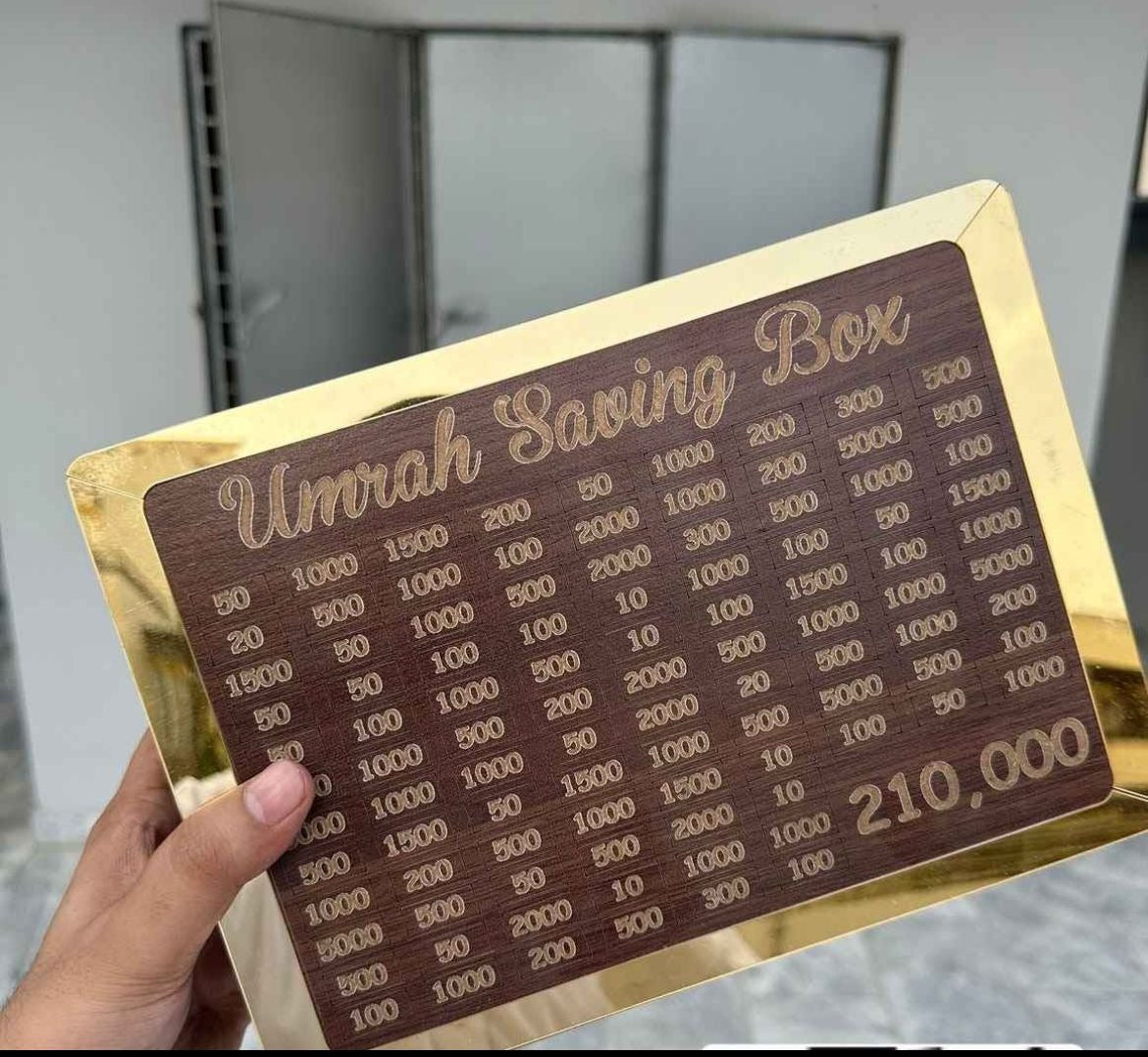 Wooden Umrah money box savings design