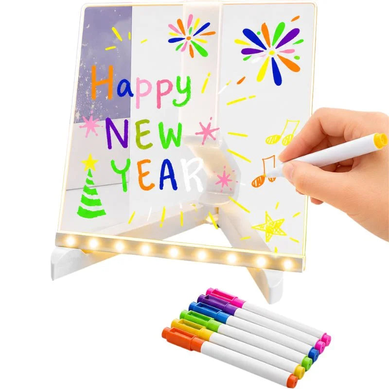 8x8-inch LED acrylic writing board with USB light, seven colorful erasable pens and stand