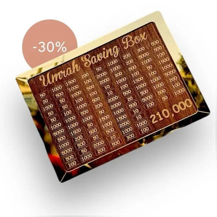 Brown Umrah saving box with 280-day savings plan