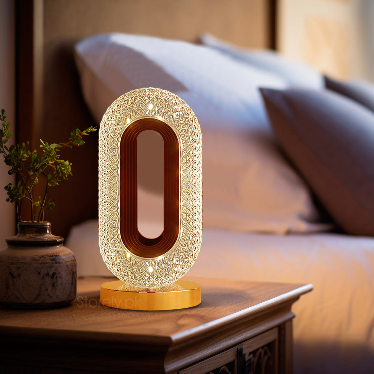 Oval crystal LED table lamp with touch sensor