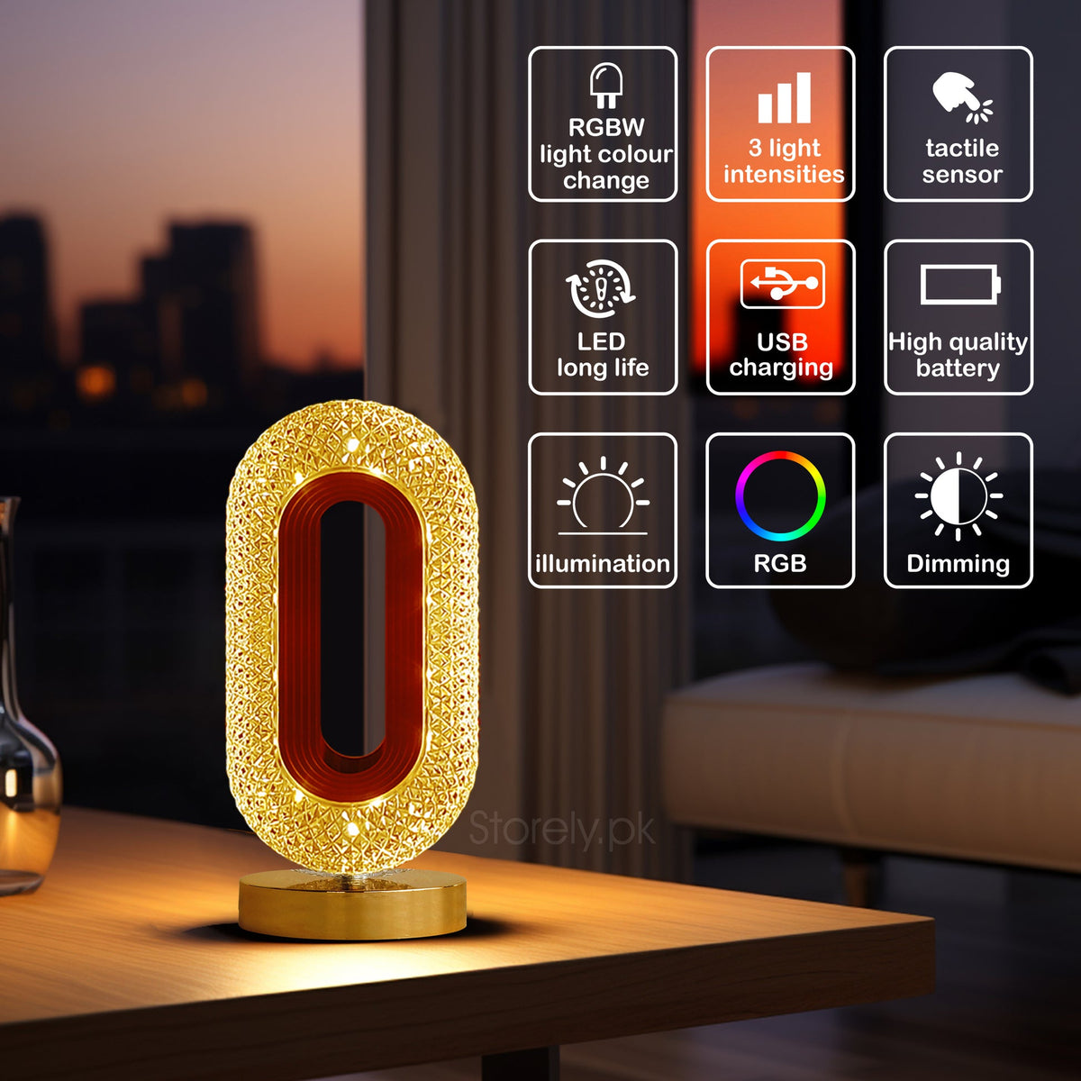 Oval crystal LED table lamp - product detail photo