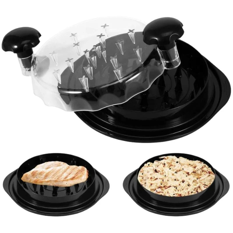 Manual chicken shredder with twist handle and lid, black